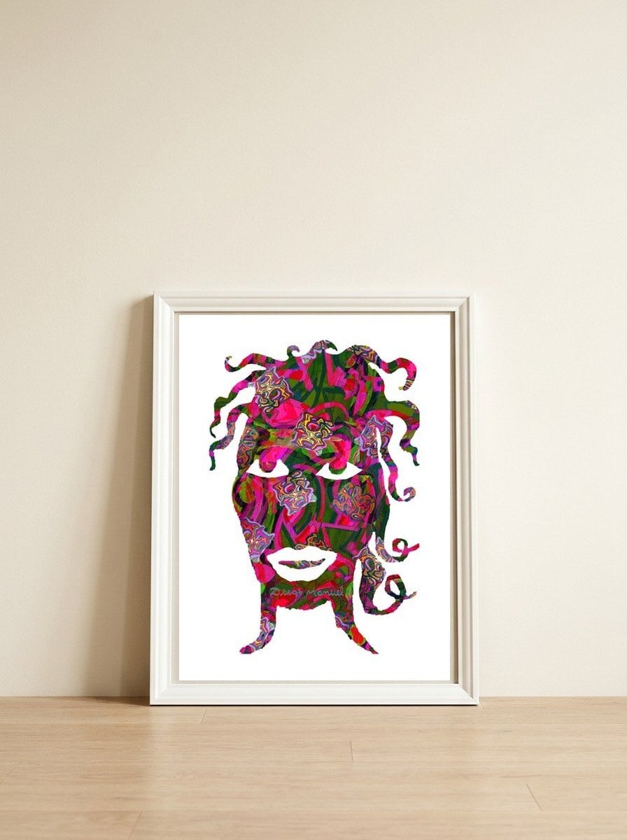 Mujer B 8  — framed, leaning against the wall