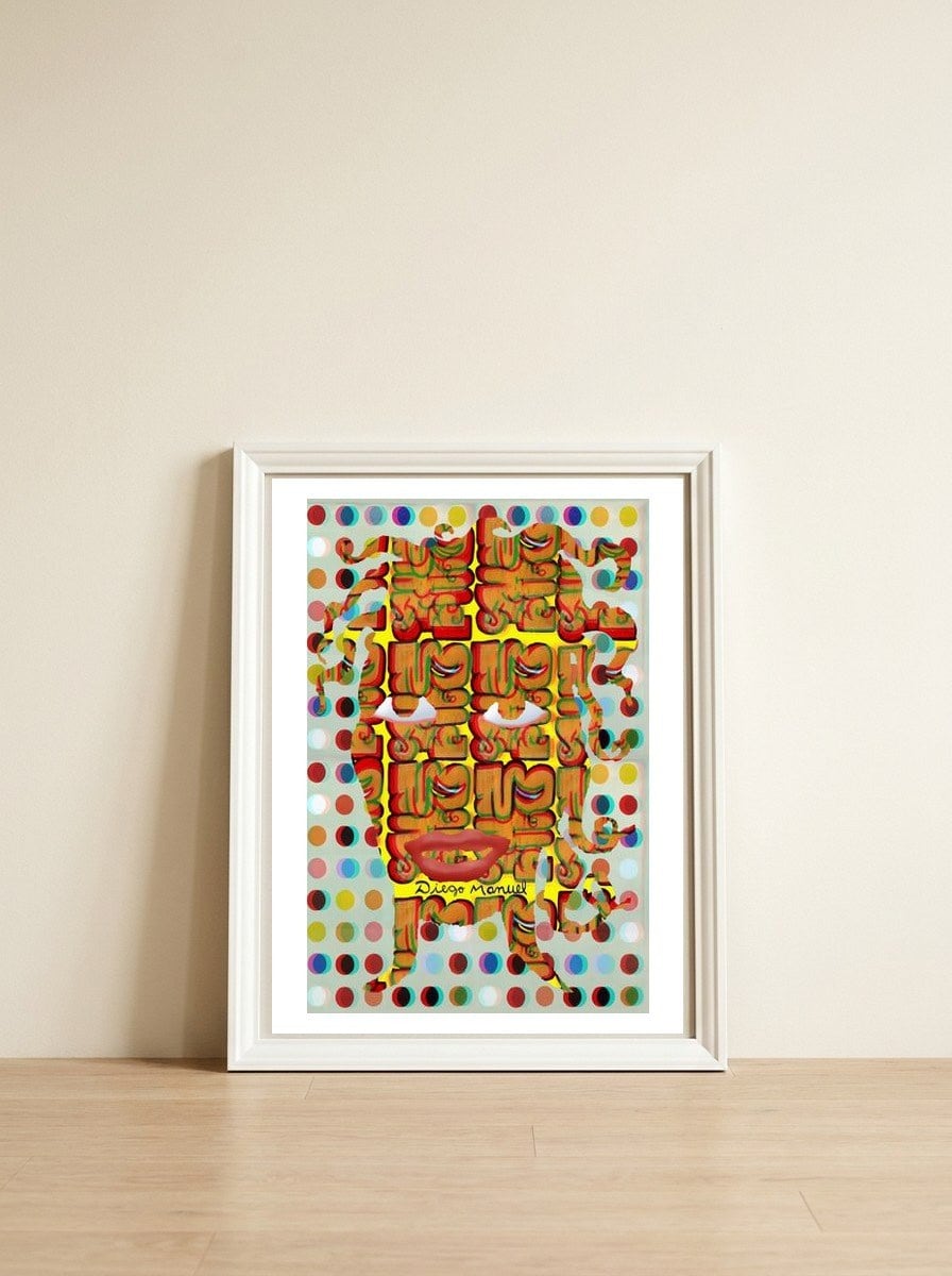 Mujer B 17 — framed, leaning against the wall