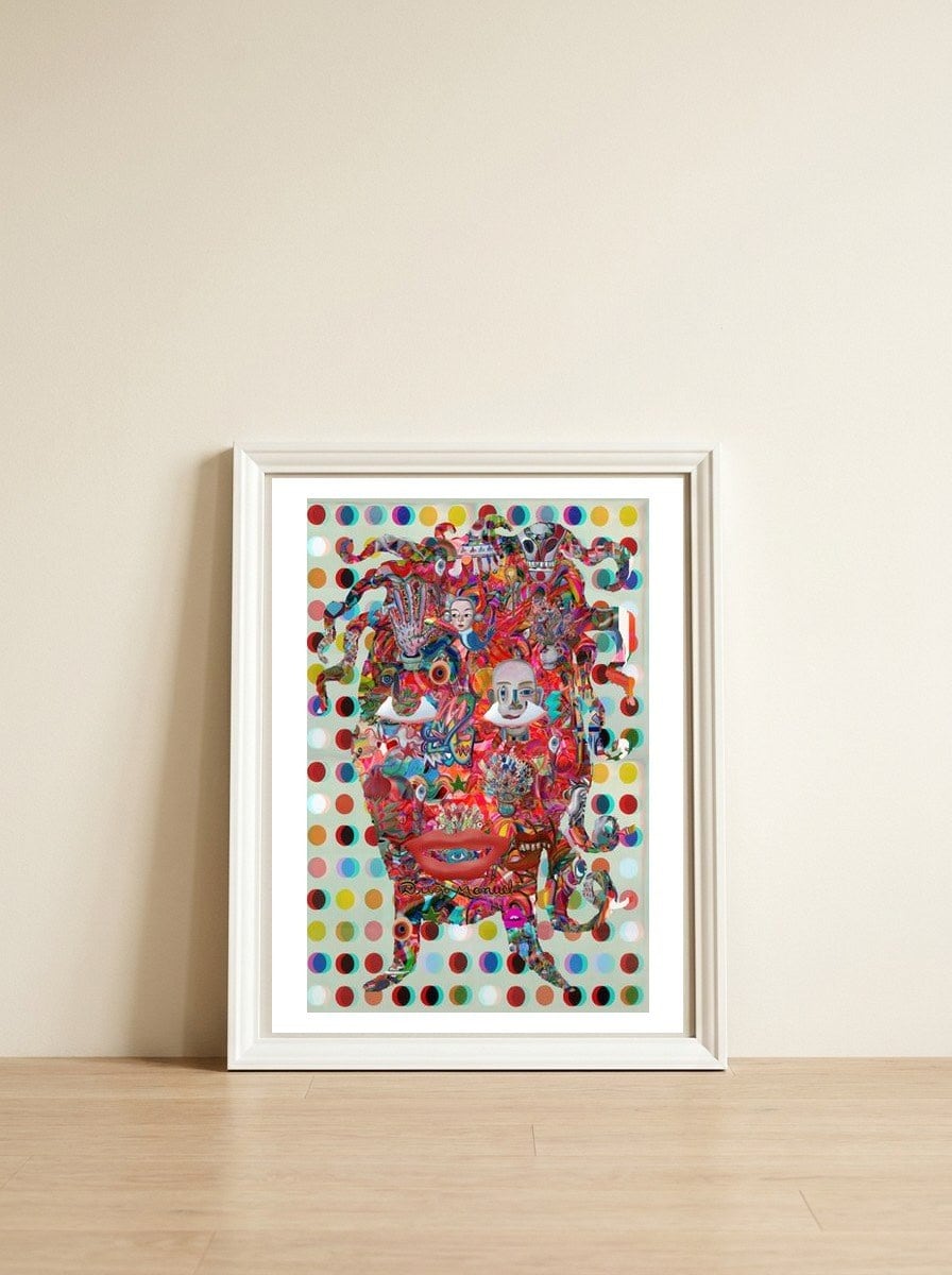 Mujer B 20 — framed, leaning against the wall