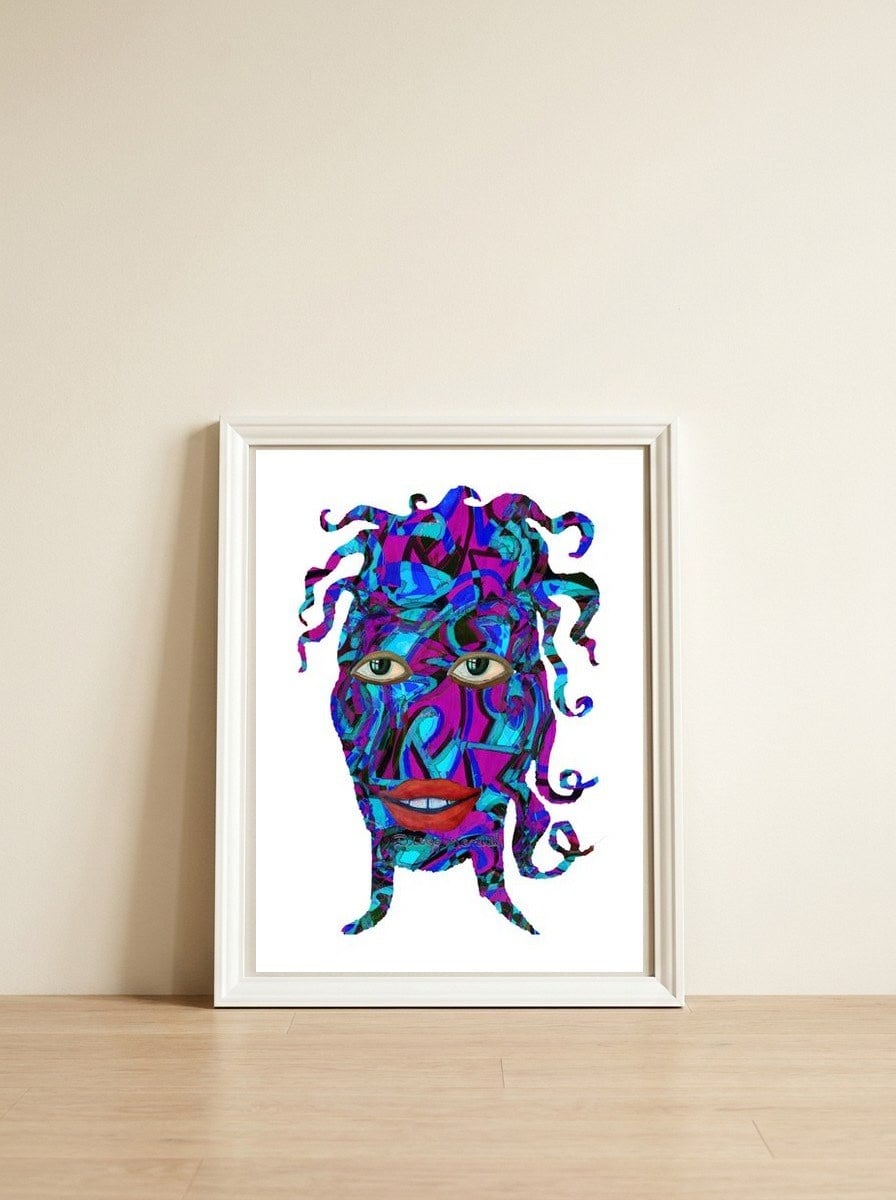 Mujer B 42 — framed, leaning against the wall