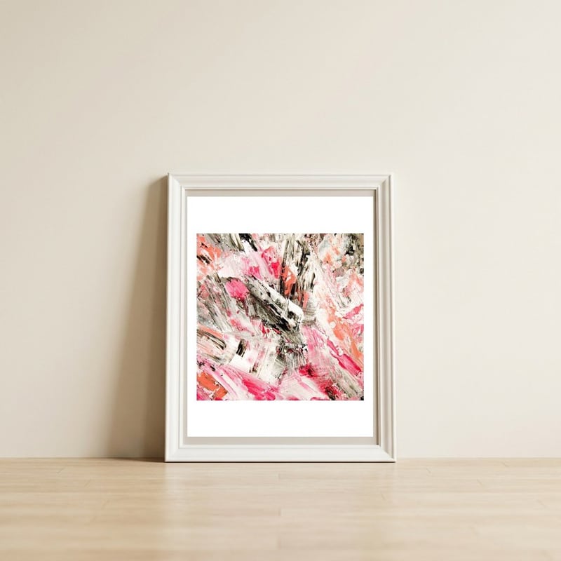 Candy Modern Pink Salmon Black Grey Acrylic Brushstrokes — framed, leaning against the wall