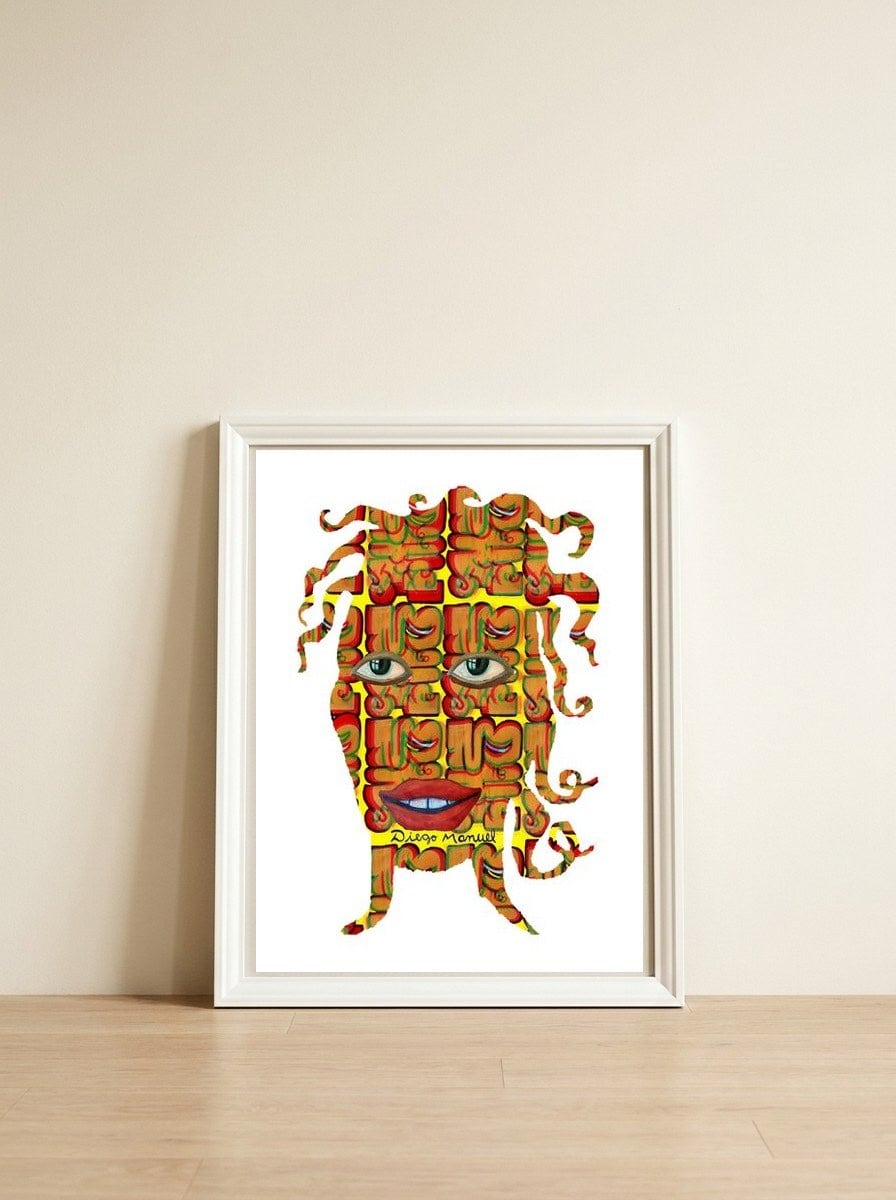 Mujer B 46 — framed, leaning against the wall