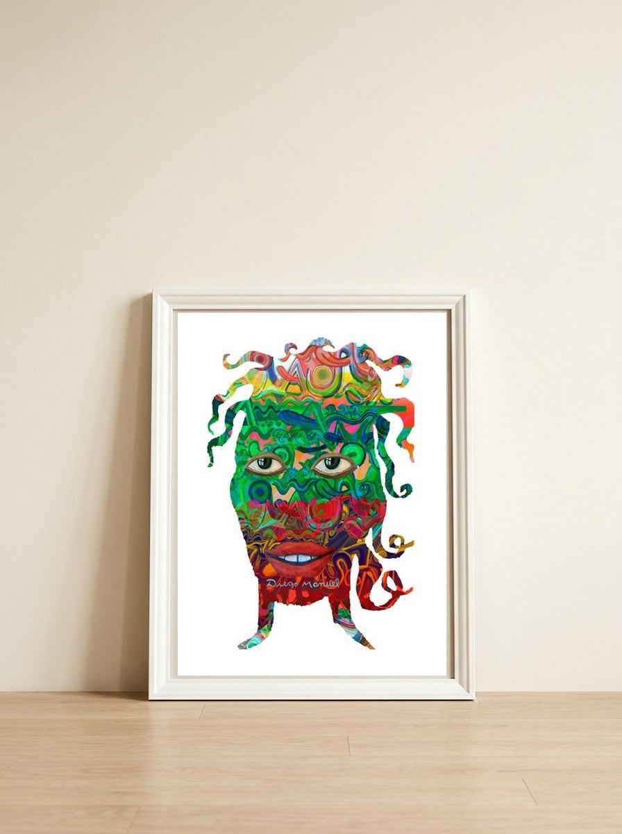 Mujer B 53 — framed, leaning against the wall
