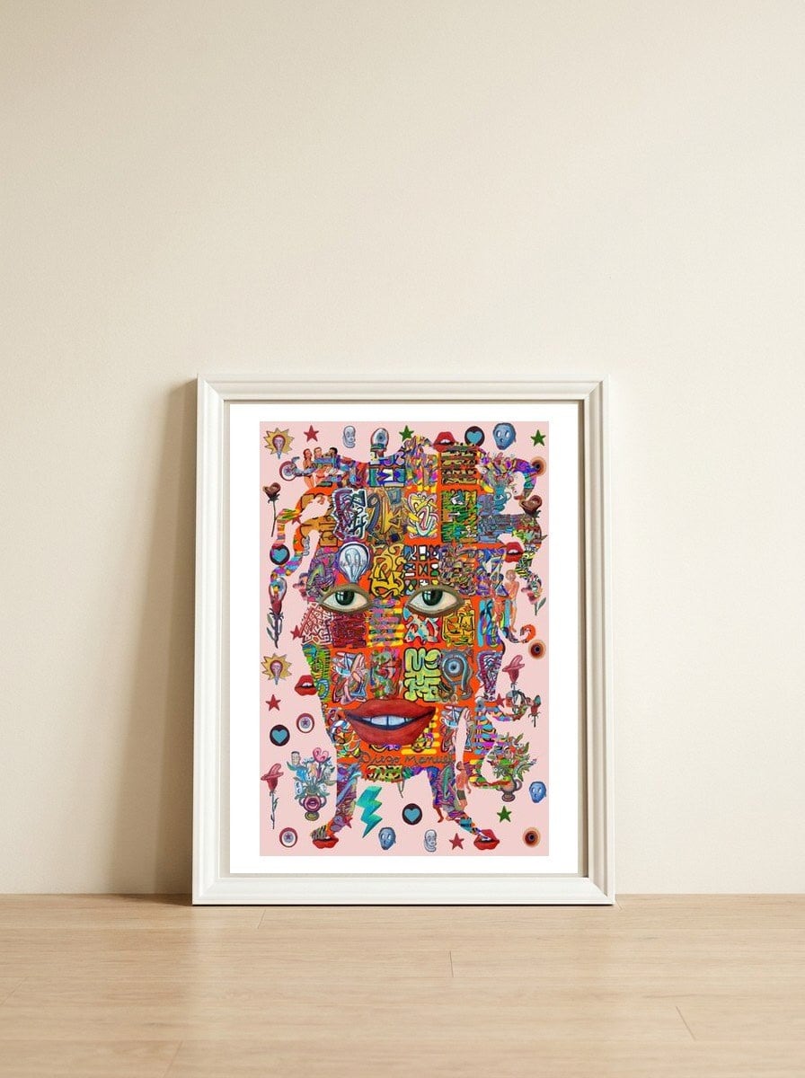 Mujer B 28 — framed, leaning against the wall