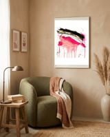 Modern Abstract Pink Black Gold Brushstrokes Splatters Acrylic framed in a tender room thumbnail