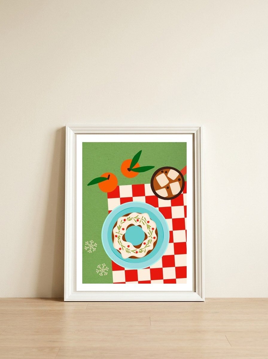Christmas Wreath Cake — framed, leaning against the wall