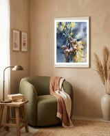 Garlic With Ribbon. Watercolor painting Still life framed in a tender room thumbnail