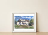 Country house. Watercolor painting art. — framed, leaning against the wall thumbnail