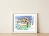 Yacht painting watercolor — framed, leaning against the wall thumbnail