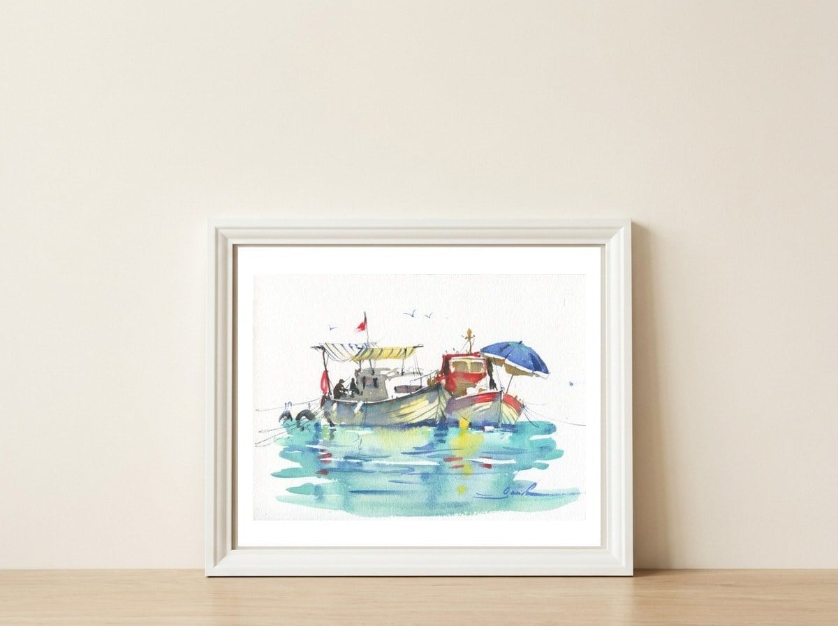 Boats — framed, leaning against the wall