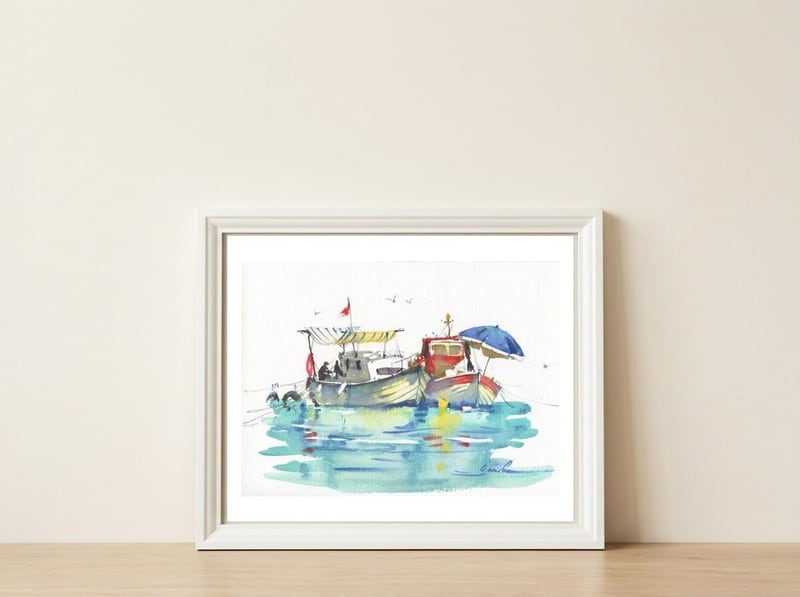 Boats — framed, leaning against the wall