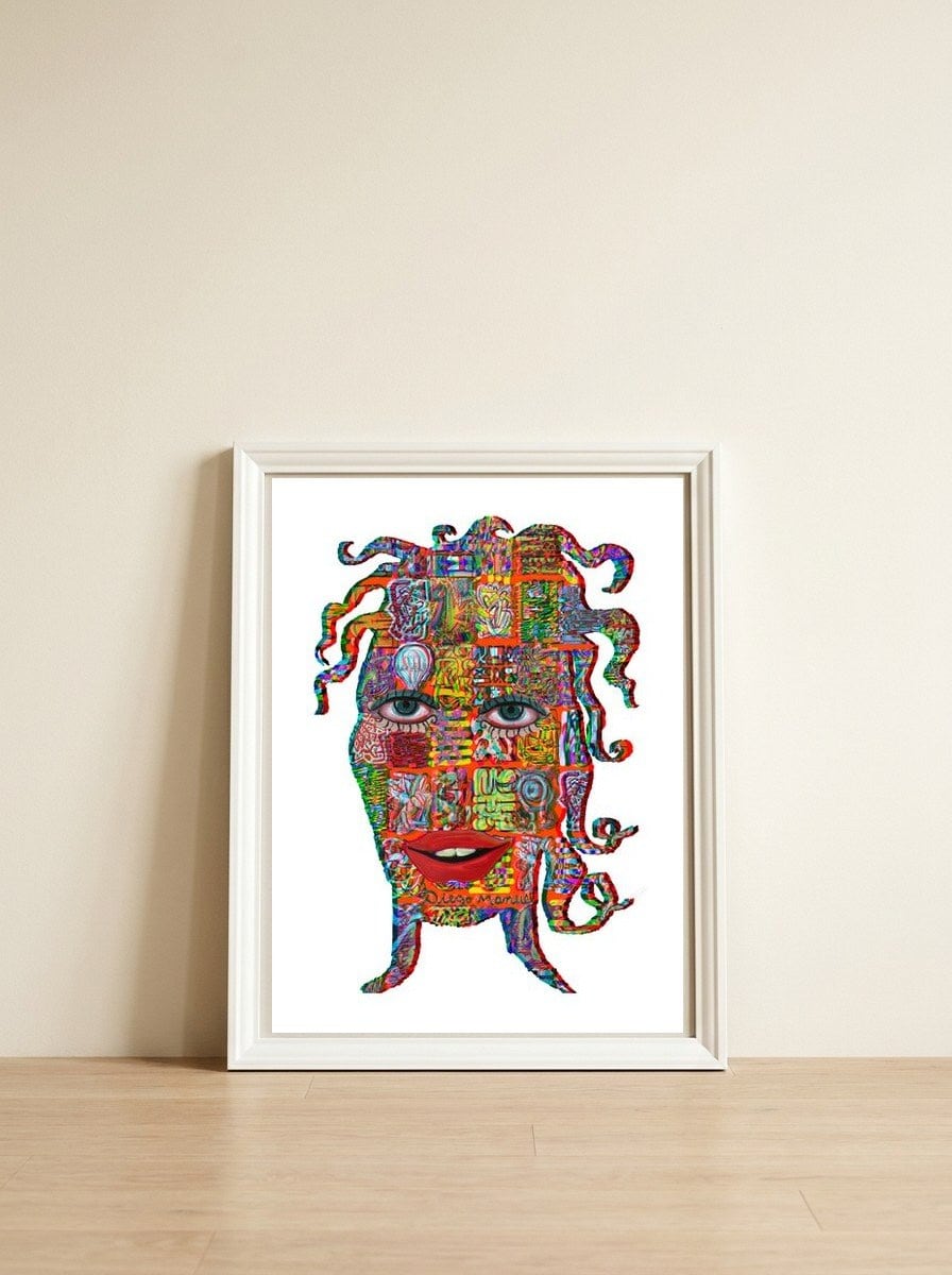 Mujer B 57 — framed, leaning against the wall