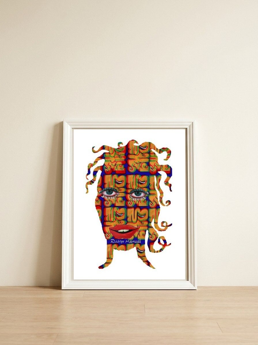 Mujer B 60 — framed, leaning against the wall