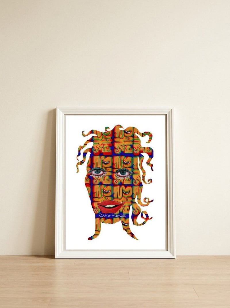 Mujer B 60 — framed, leaning against the wall