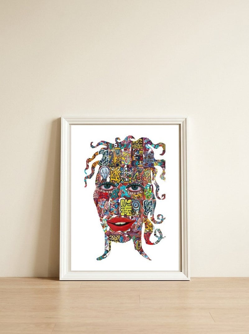 Mujer B 64 — framed, leaning against the wall
