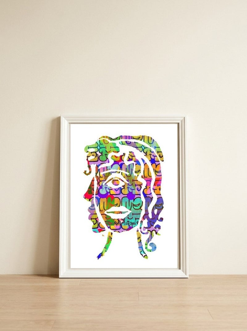 Mujer Digital 2 — framed, leaning against the wall