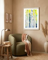 Aspen Tree Forest, Nature Watercolor Landscape Painting, Mystical Botanical Plants framed in a tender room thumbnail