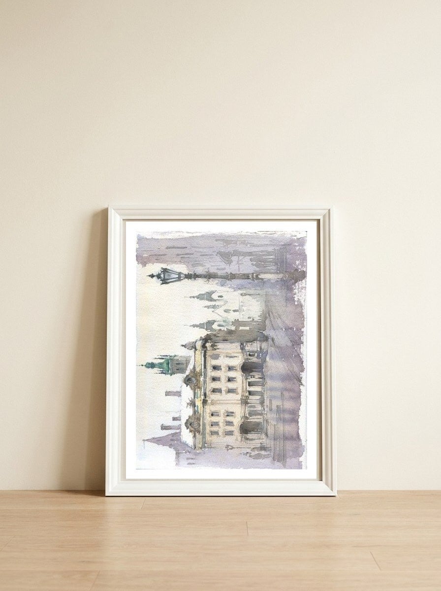 Romantic cityscape  — framed, leaning against the wall