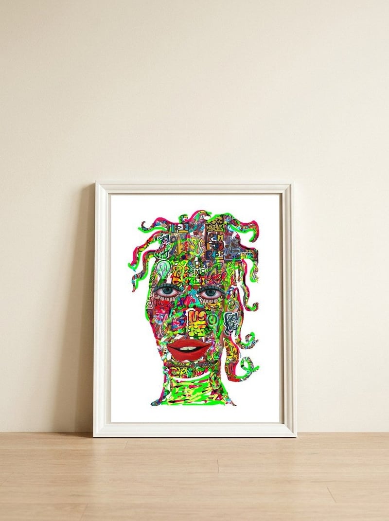 Mujer B 68 — framed, leaning against the wall
