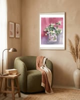 Flowers watercolor painting framed in a tender room thumbnail
