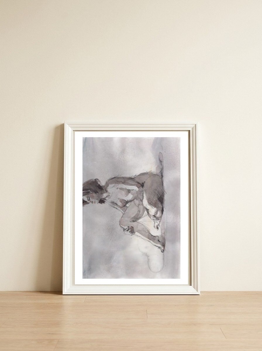Erotic sketch art — framed, leaning against the wall
