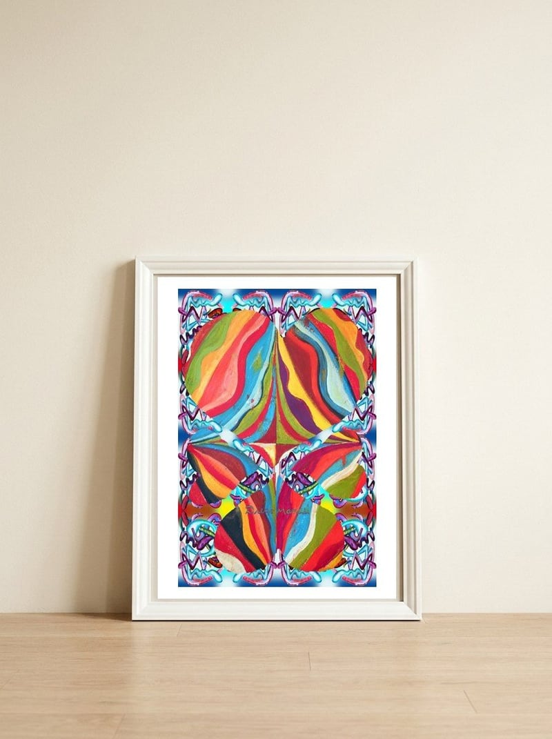 4 Corazones Tapiz 2 — framed, leaning against the wall