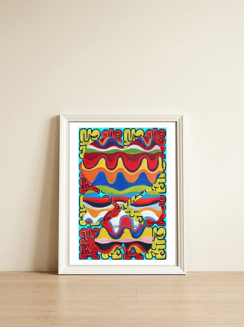 4 Corazones Tapiz 6 — framed, leaning against the wall