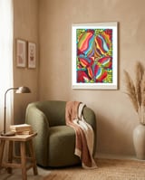 4 Corazones Tapiz 8 framed in a tender room thumbnail