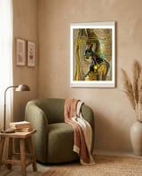 Ancient Egyptian Cat Goddess Bastet AI Art framed in a tender room thumbnail