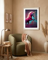 Dark Rainbow Gothic Unicorn AI created digital art framed in a tender room thumbnail