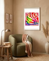 Santa Monica Pier swirly Candy AI Art framed in a tender room thumbnail