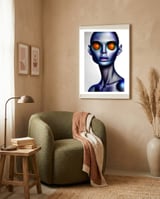 Strange Alien Woman Portrait Face AI Art framed in a tender room thumbnail