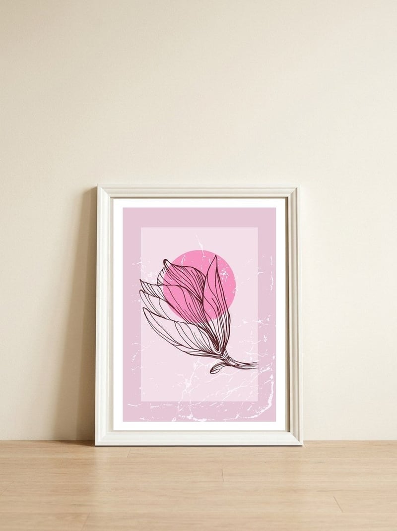 Magnolia  Minimalist Scandinavian, Abstract Geometric Art, Botanical Art — framed, leaning against the wall