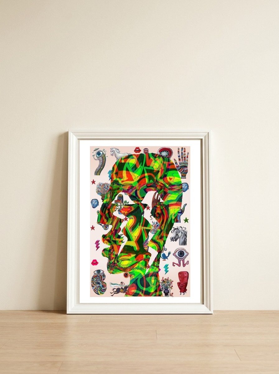 Perfil Con Rayos B 1 — framed, leaning against the wall