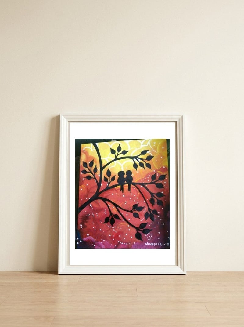 Love birds — framed, leaning against the wall