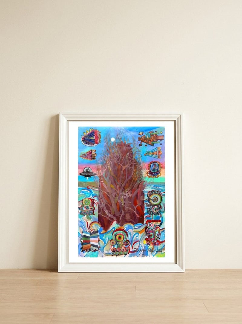 La Isla Digital 11 — framed, leaning against the wall