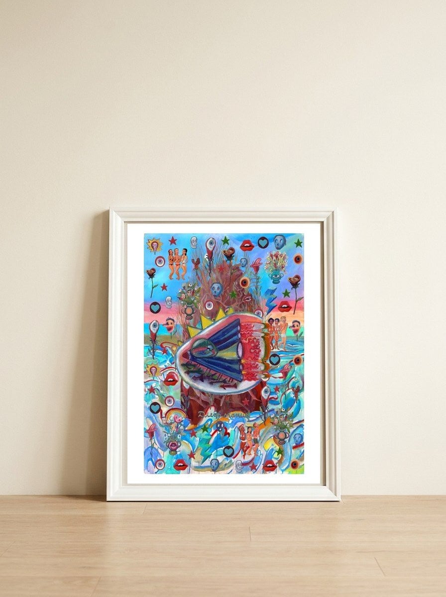 La Isla Digital 26 — framed, leaning against the wall