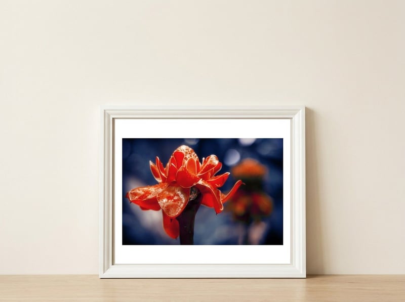Red Flower — framed, leaning against the wall