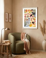 Yin Yang, Vintage Botanical Tiger Jungle, Balance Positivity Peace, Forest Animals Wild Cat framed in a tender room thumbnail