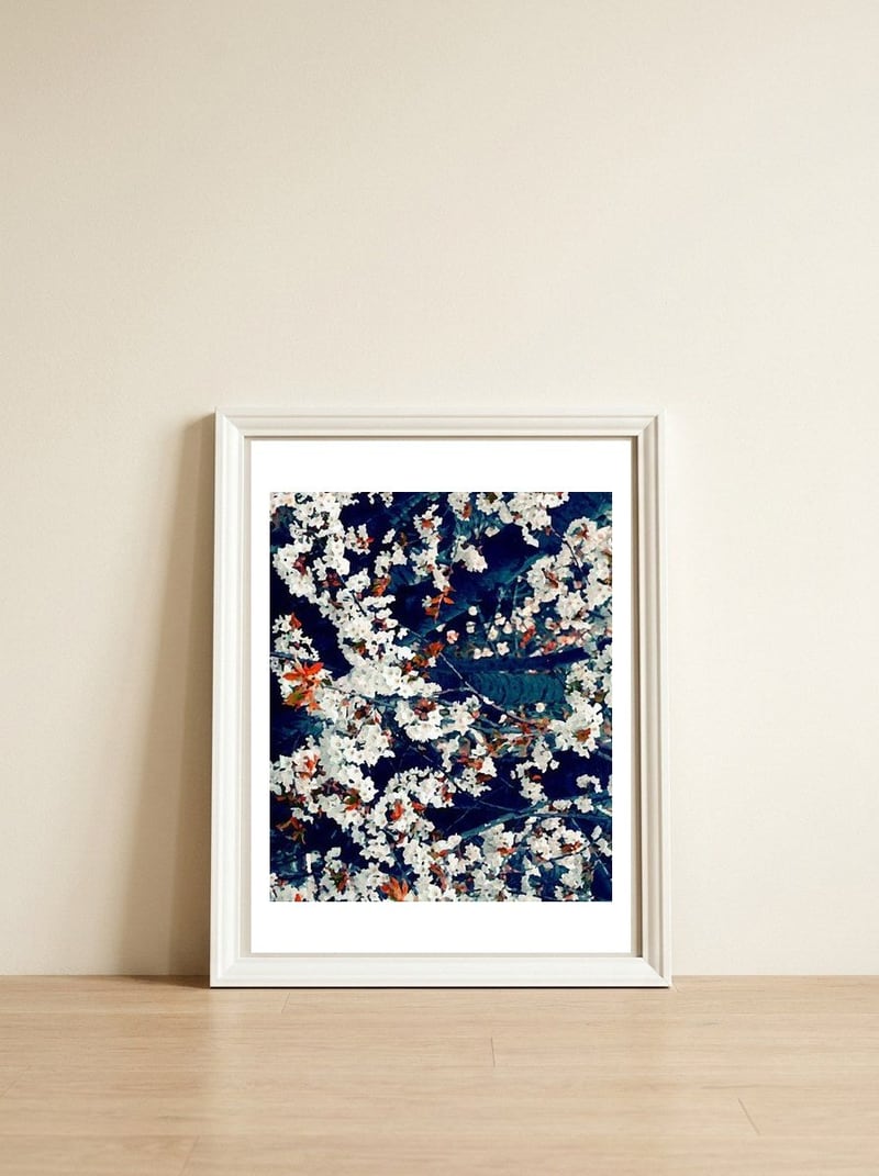Floral Contrast  — framed, leaning against the wall