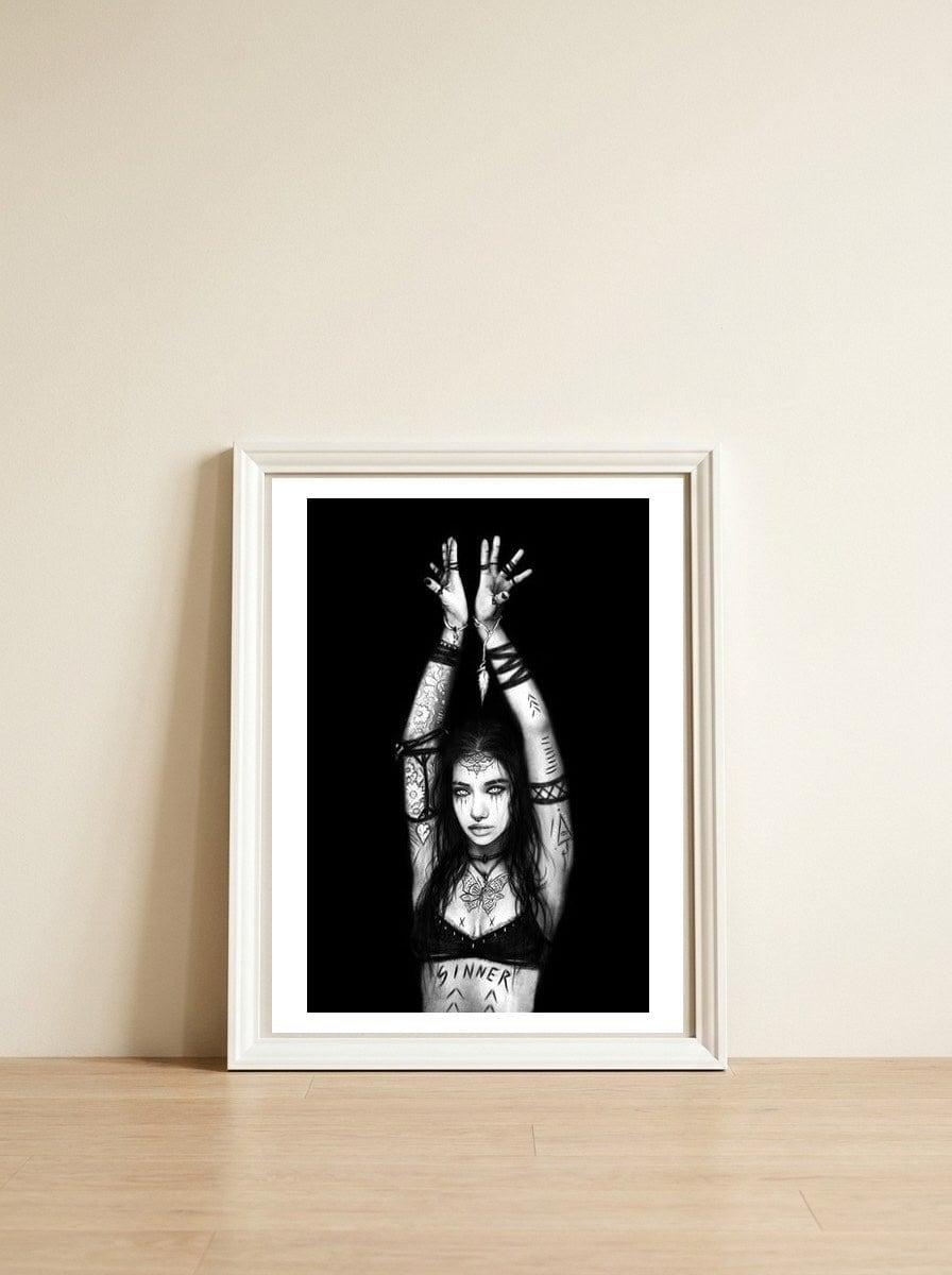Sinner — framed, leaning against the wall
