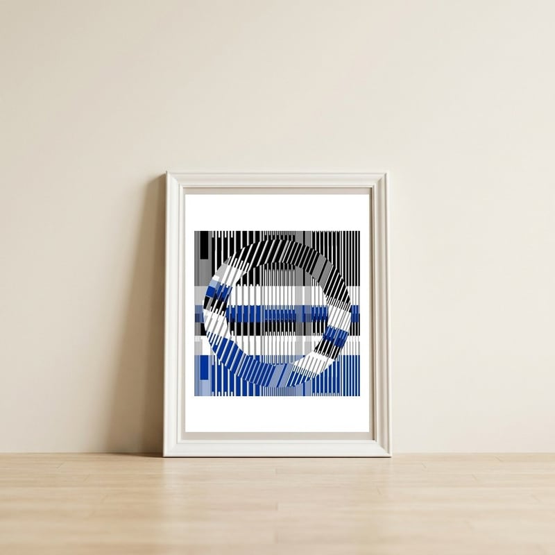 Opt Global XVI — framed, leaning against the wall