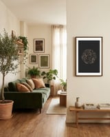 gold-flowers-on-black-1 framed in a grounding room thumbnail