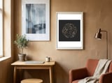 gold-flowers-on-black-square-1 framed in a focused room thumbnail