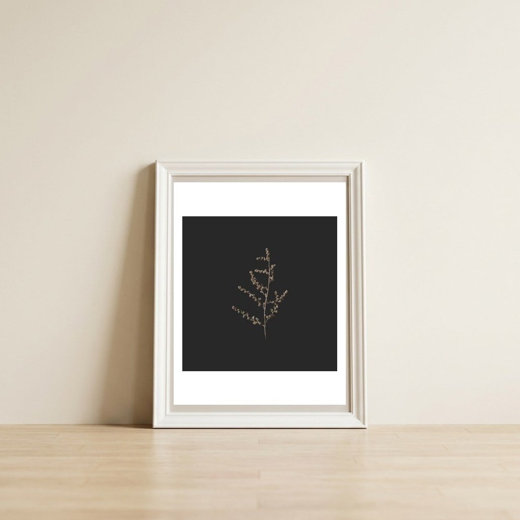Dainty Botanicals in Gold and Black - Square — framed, leaning against the wall