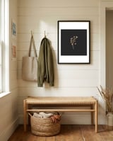 gold-flowers-on-black-square-fynbos-florals-botanicals-2 framed in a relaxed room thumbnail