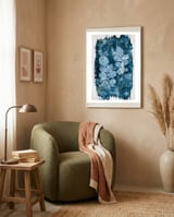 Indigo Blue Botanical Leaves No. 3 framed in a tender room thumbnail