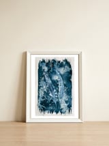 Indigo Blue Botanical Leaves No. 2 — framed, leaning against the wall thumbnail
