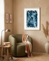 Indigo Blue Botanical Leaves No. 2 framed in a tender room thumbnail