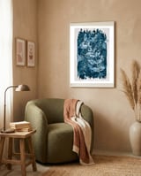 Indigo Blue Botanical Leaves No. 1 framed in a tender room thumbnail